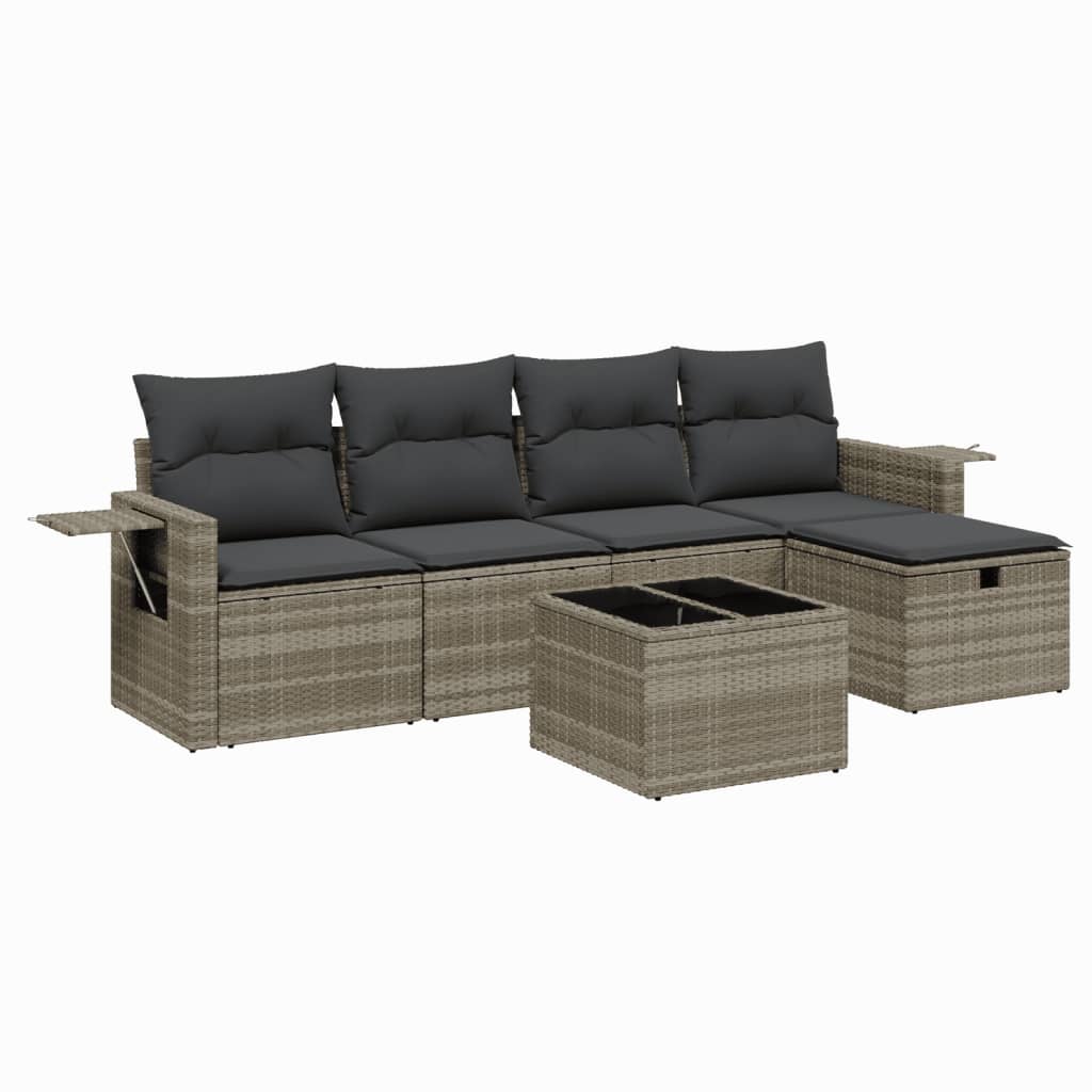 sofasæt til haven 6 dele med hynder polyrattan lysegrå