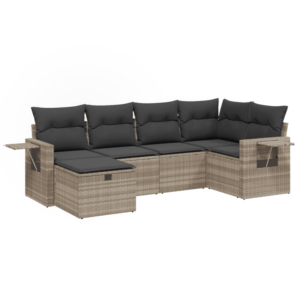 sofasæt til haven 6 dele med hynder polyrattan lysegrå