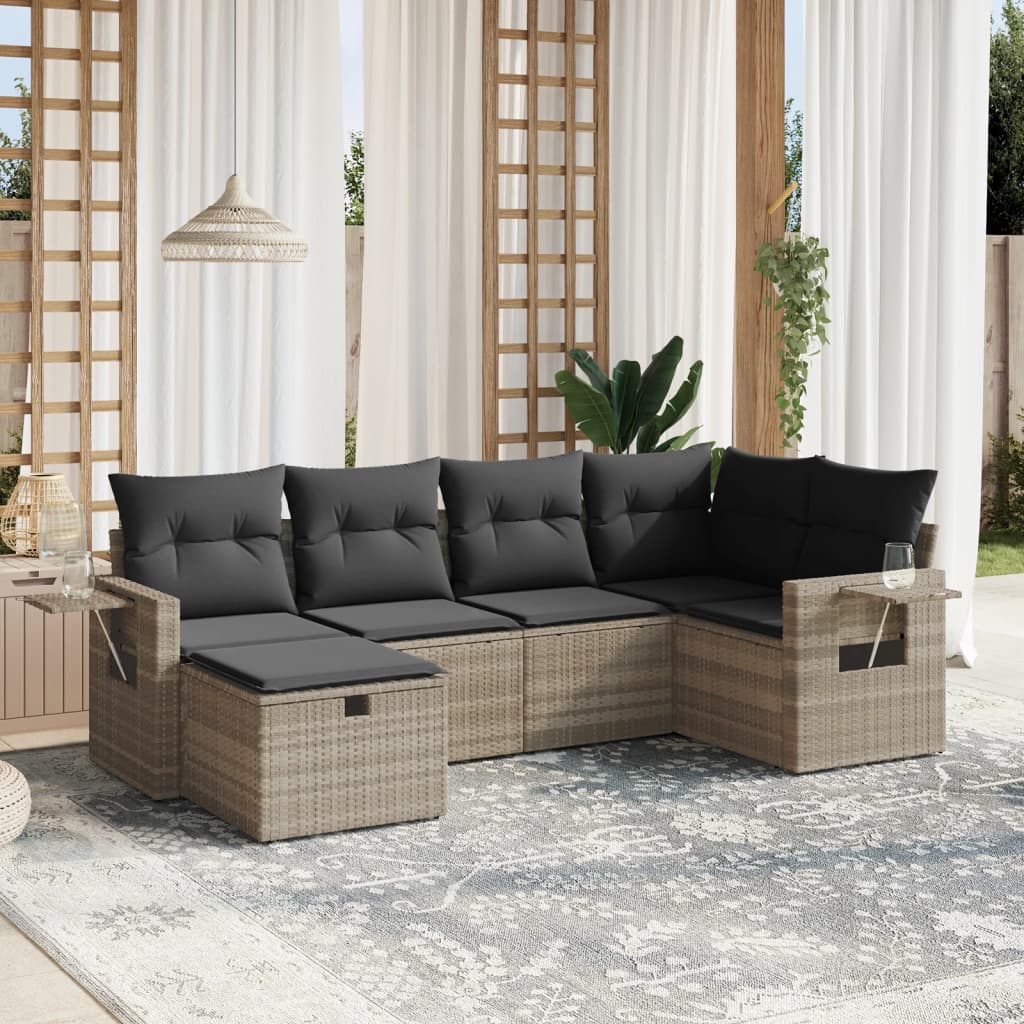 sofasæt til haven 6 dele med hynder polyrattan lysegrå