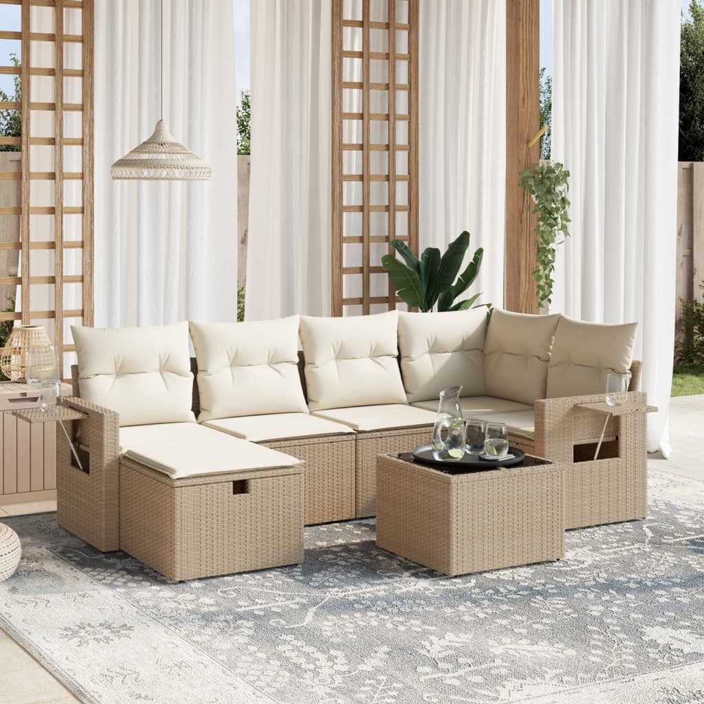 sofasæt til haven 7 dele med hynder polyrattan beige