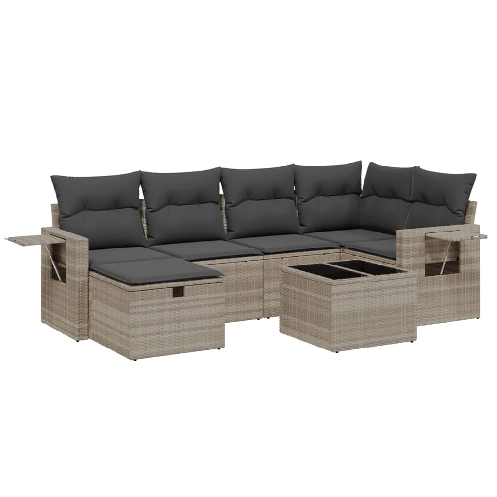 sofasæt til haven 7 dele med hynder polyrattan lysegrå