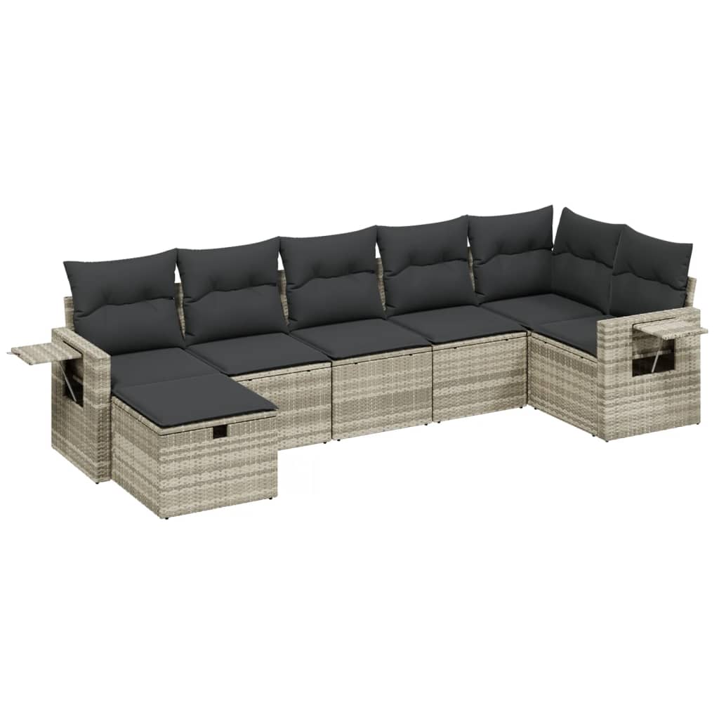 sofasæt til haven 7 dele med hynder polyrattan lysegrå