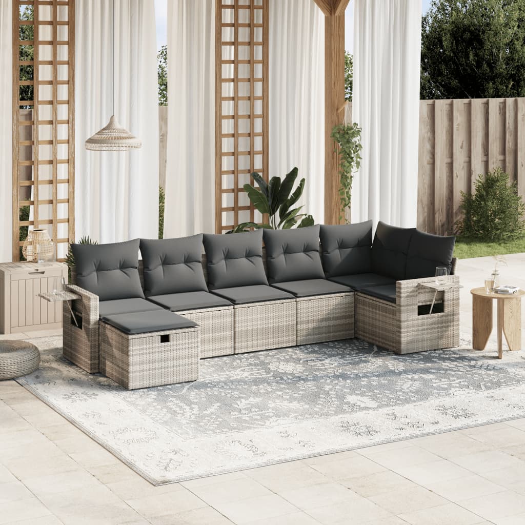 sofasæt til haven 7 dele med hynder polyrattan lysegrå