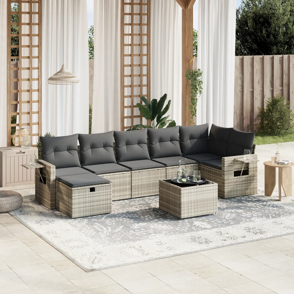 sofasæt til haven 8 dele med hynder polyrattan lysegrå