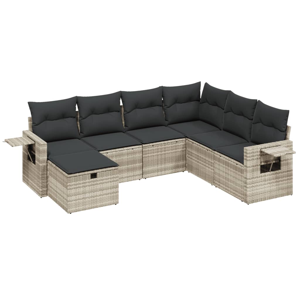 sofasæt til haven 7 dele med hynder polyrattan lysegrå