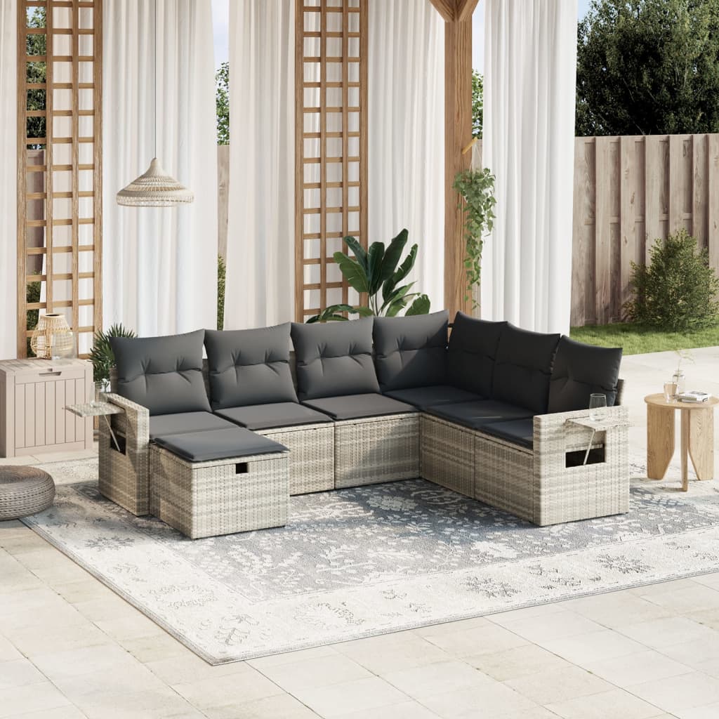 sofasæt til haven 7 dele med hynder polyrattan lysegrå