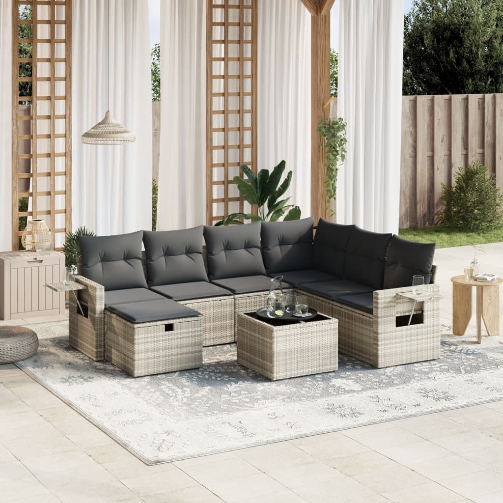 sofasæt til haven 8 dele med hynder polyrattan lysegrå