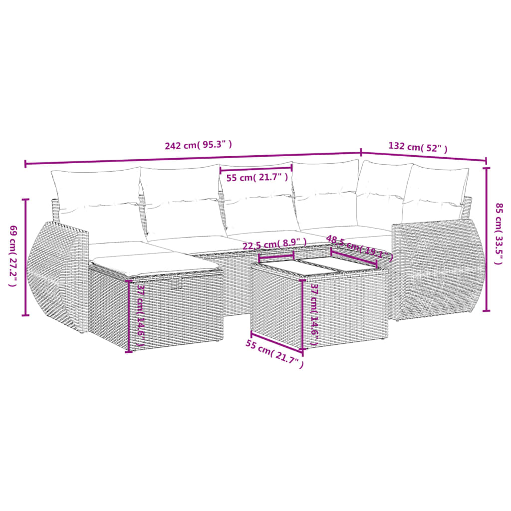 sofasæt til haven 7 dele med hynder polyrattan beige