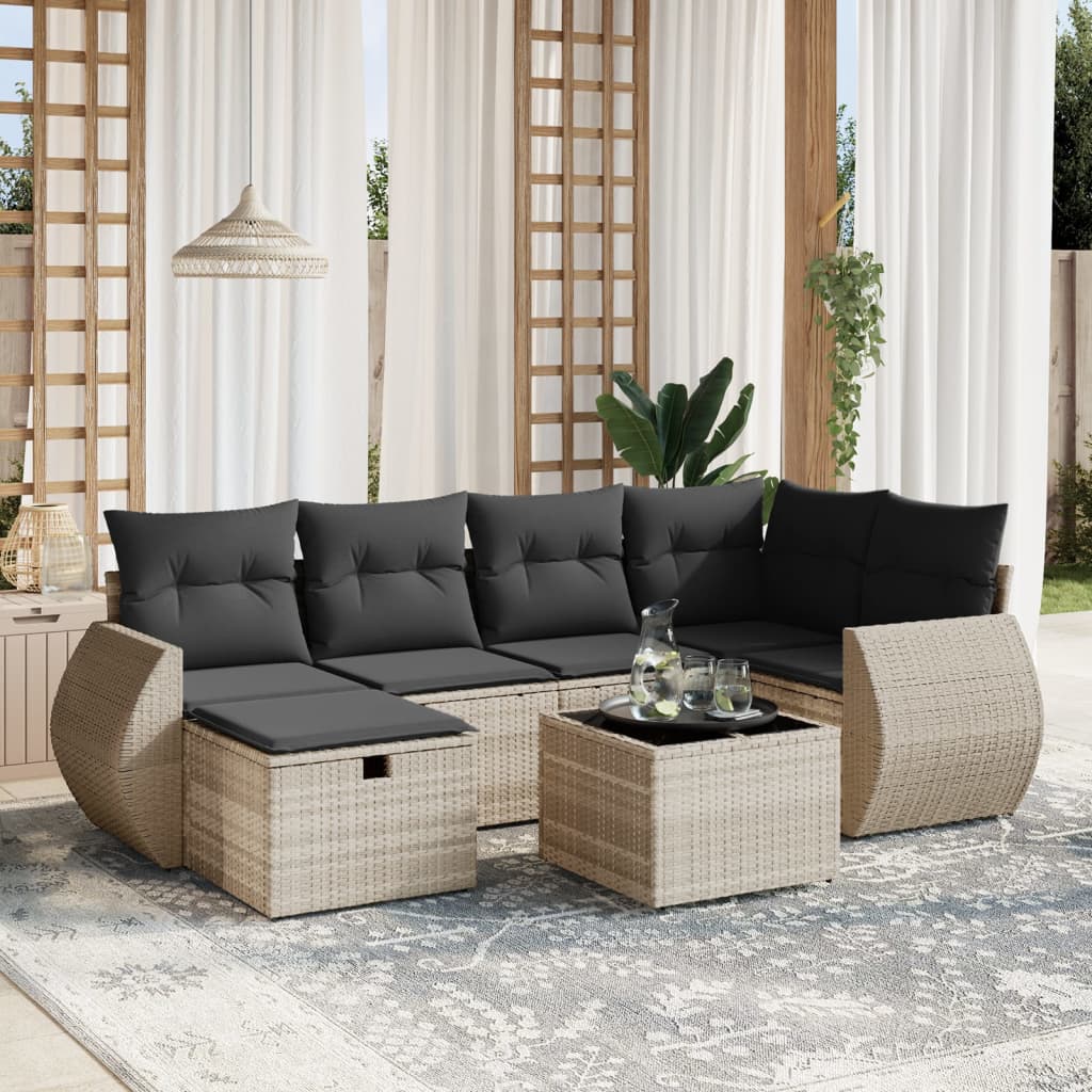 sofasæt til haven 7 dele med hynder polyrattan lysegrå
