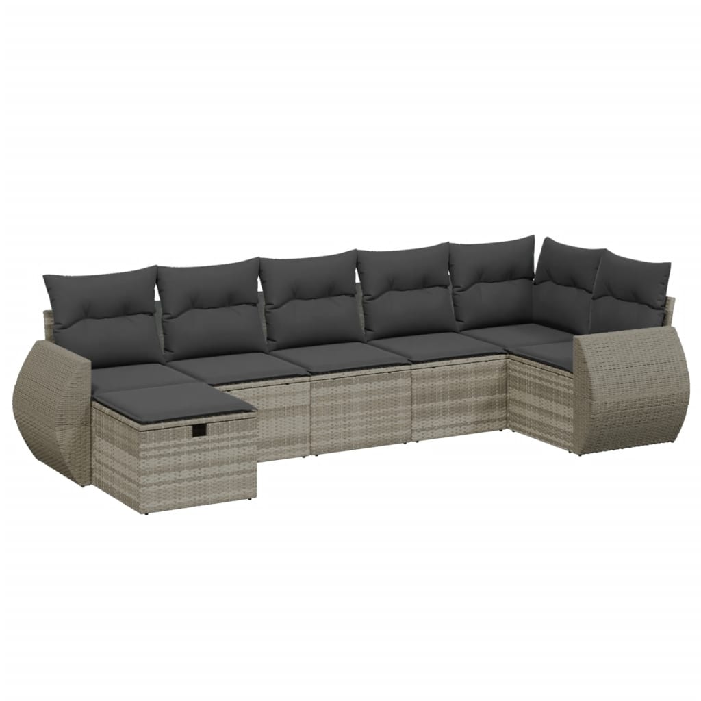 sofasæt til haven 7 dele med hynder polyrattan lysegrå