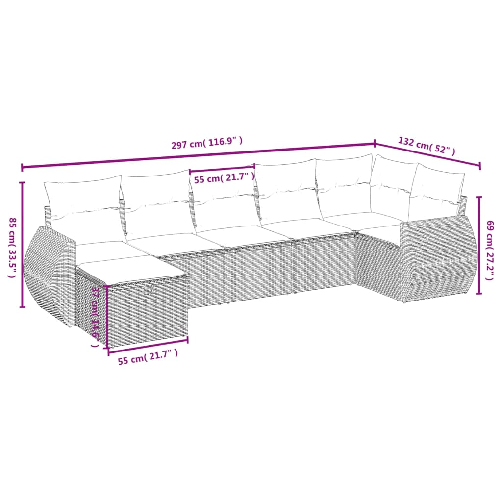 sofasæt til haven 7 dele med hynder polyrattan lysegrå