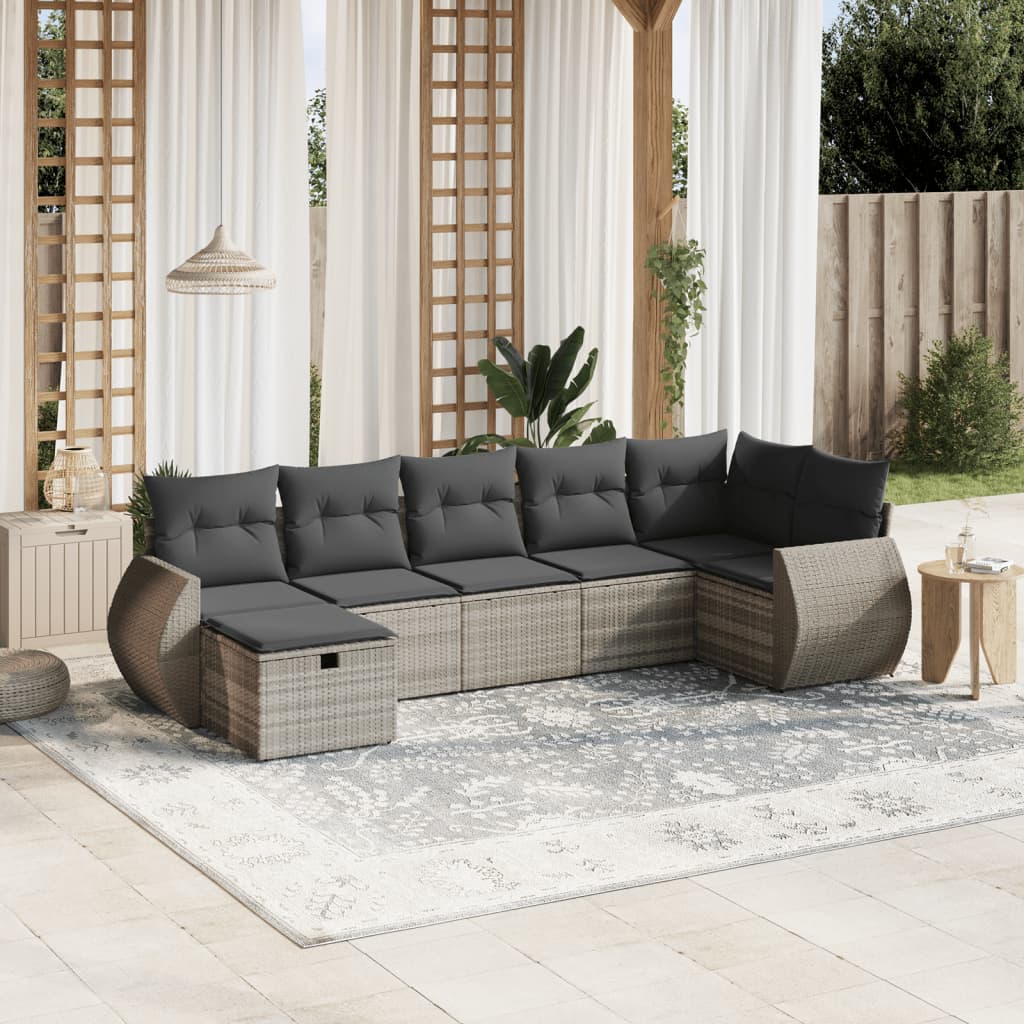 sofasæt til haven 7 dele med hynder polyrattan lysegrå