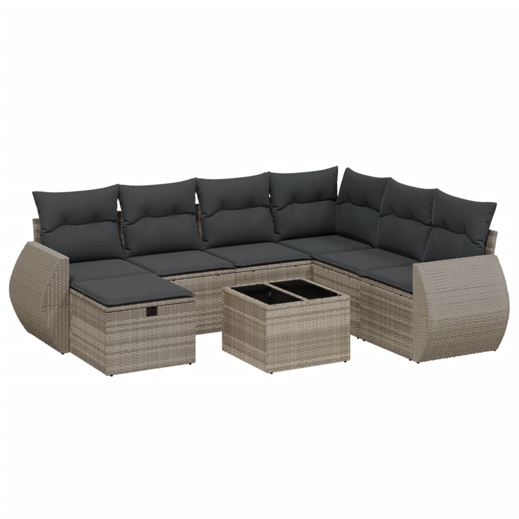 sofasæt til haven 8 dele med hynder polyrattan lysegrå