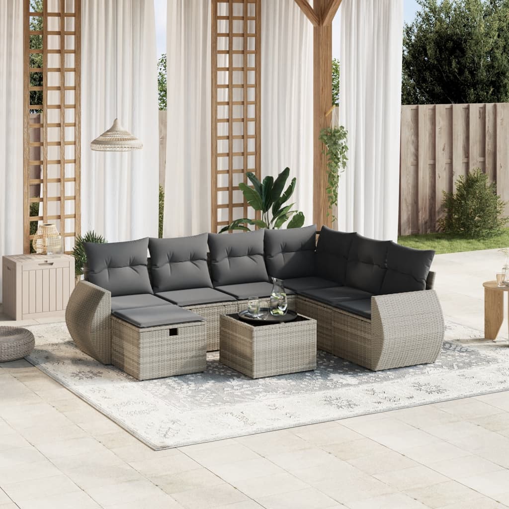sofasæt til haven 8 dele med hynder polyrattan lysegrå