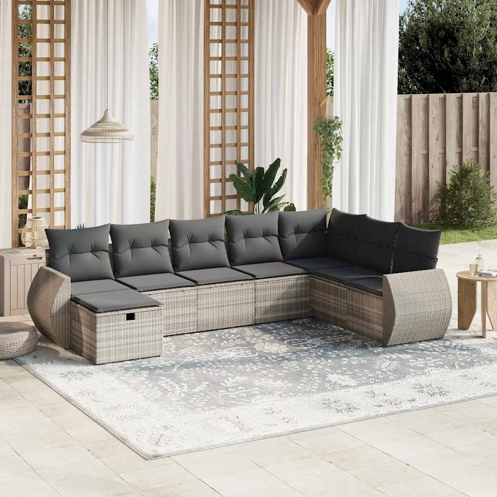 sofasæt til haven 8 dele med hynder polyrattan lysegrå