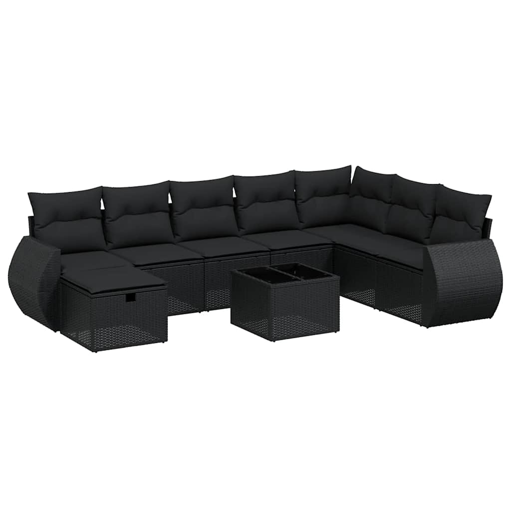 sofasæt til haven 9 dele med hynder polyrattan sort