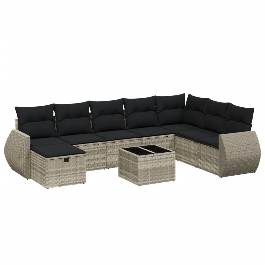 sofasæt til haven 9 dele med hynder polyrattan lysegrå