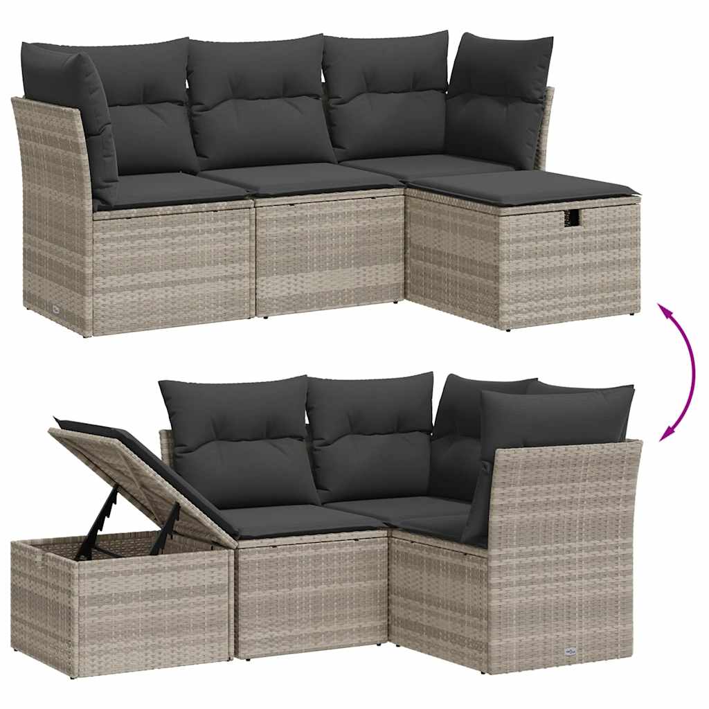 sofasæt til haven 4 dele med hynder polyrattan lysegrå