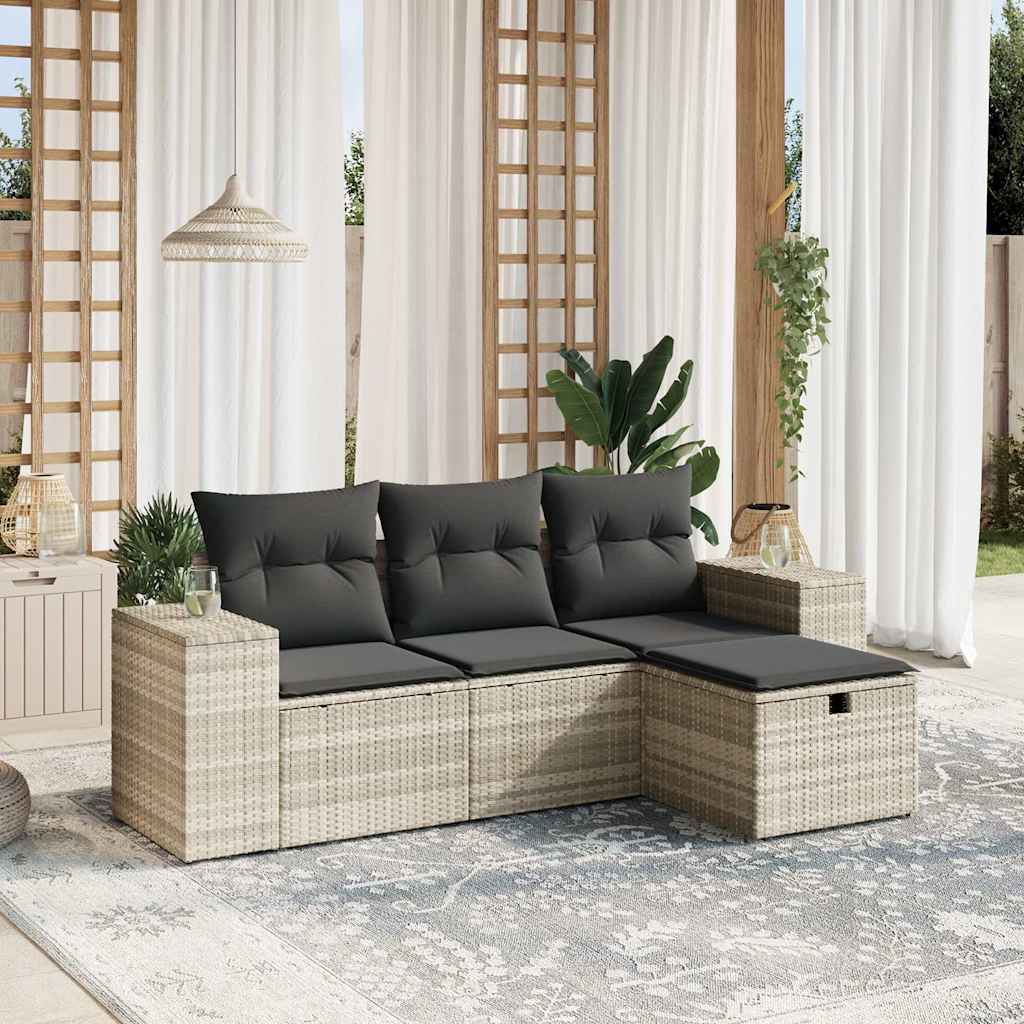 sofasæt til haven 4 dele med hynder polyrattan lysegrå