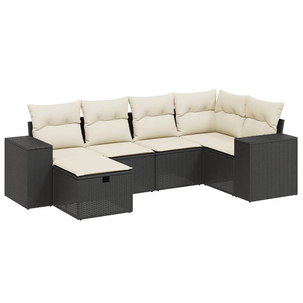 sofasæt til haven 6 dele med hynder polyrattan sort