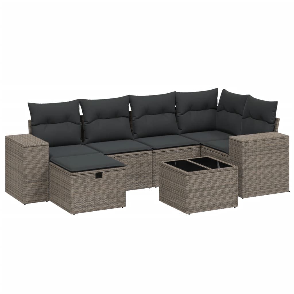 sofasæt til haven 7 dele med hynder polyrattan lysegrå