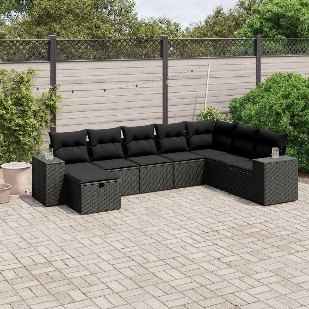 sofasæt til haven 8 dele med hynder polyrattan sort
