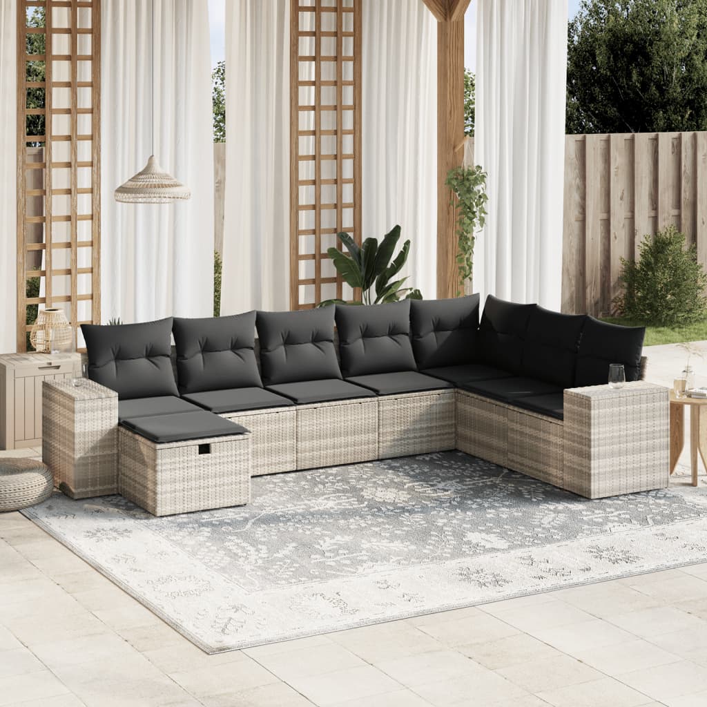 sofasæt til haven 8 dele med hynder polyrattan lysegrå
