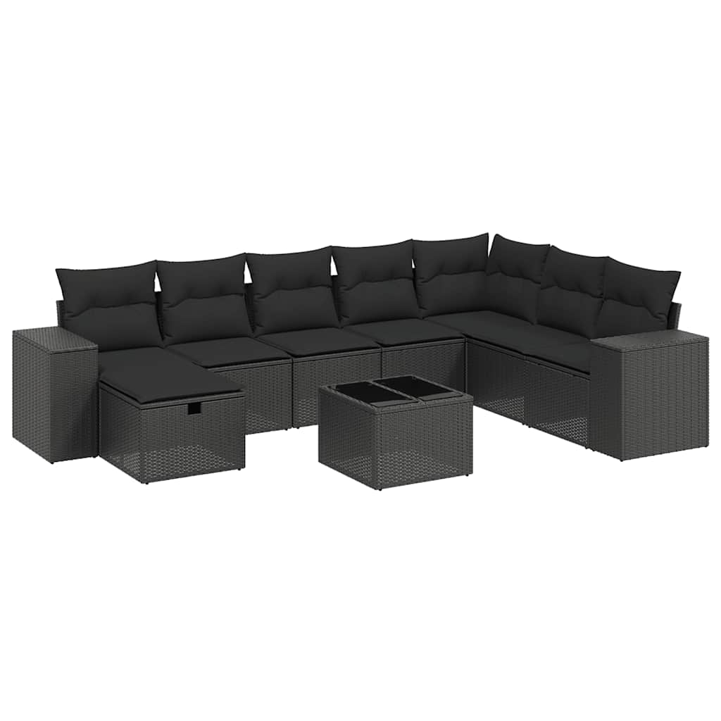 sofasæt til haven 9 dele med hynder polyrattan sort