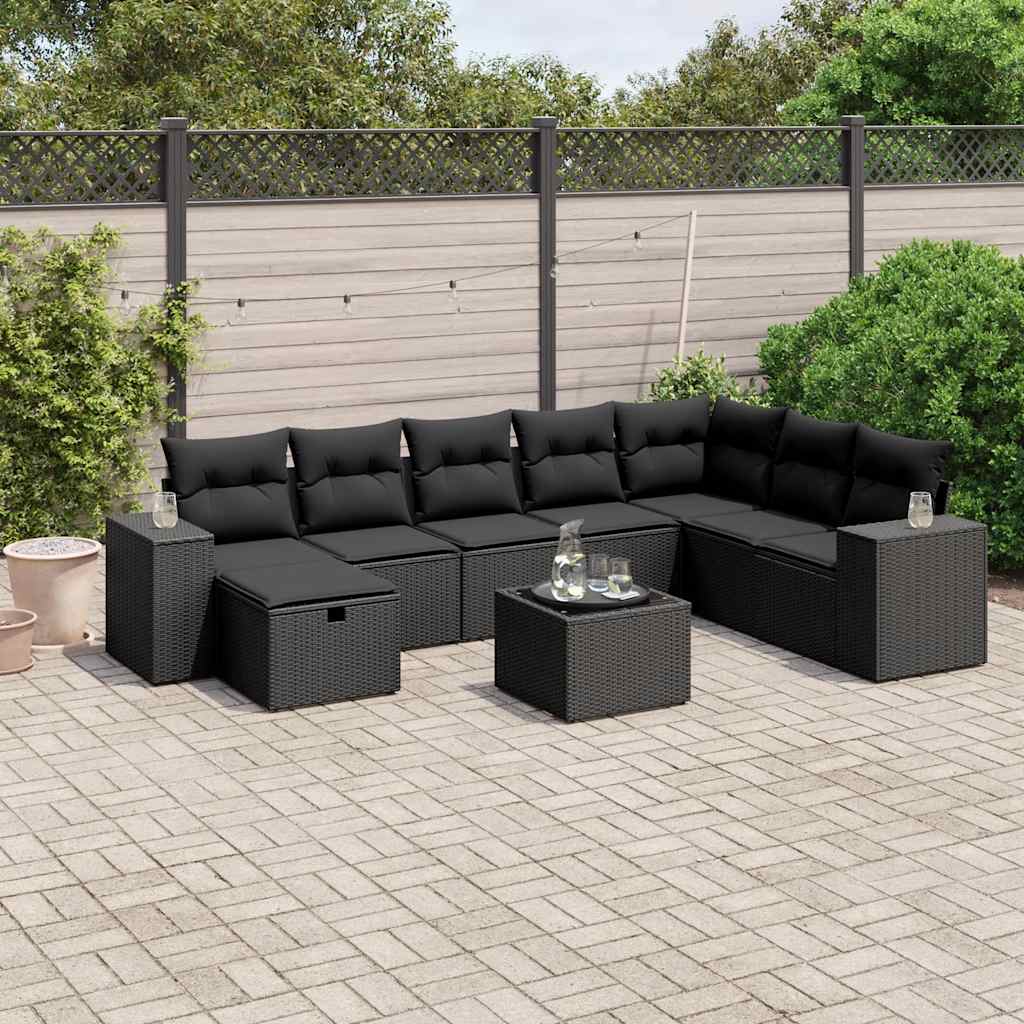 sofasæt til haven 9 dele med hynder polyrattan sort