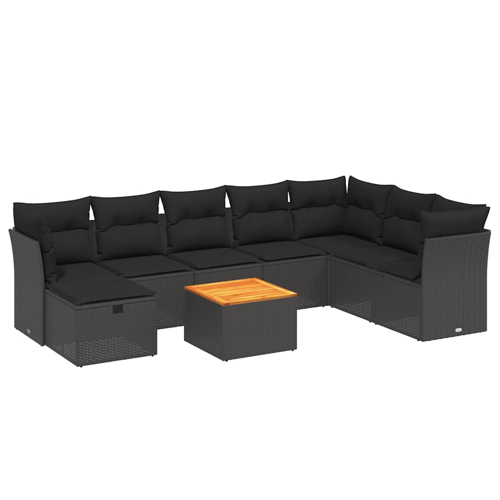 sofasæt til haven 9 dele med hynder polyrattan sort