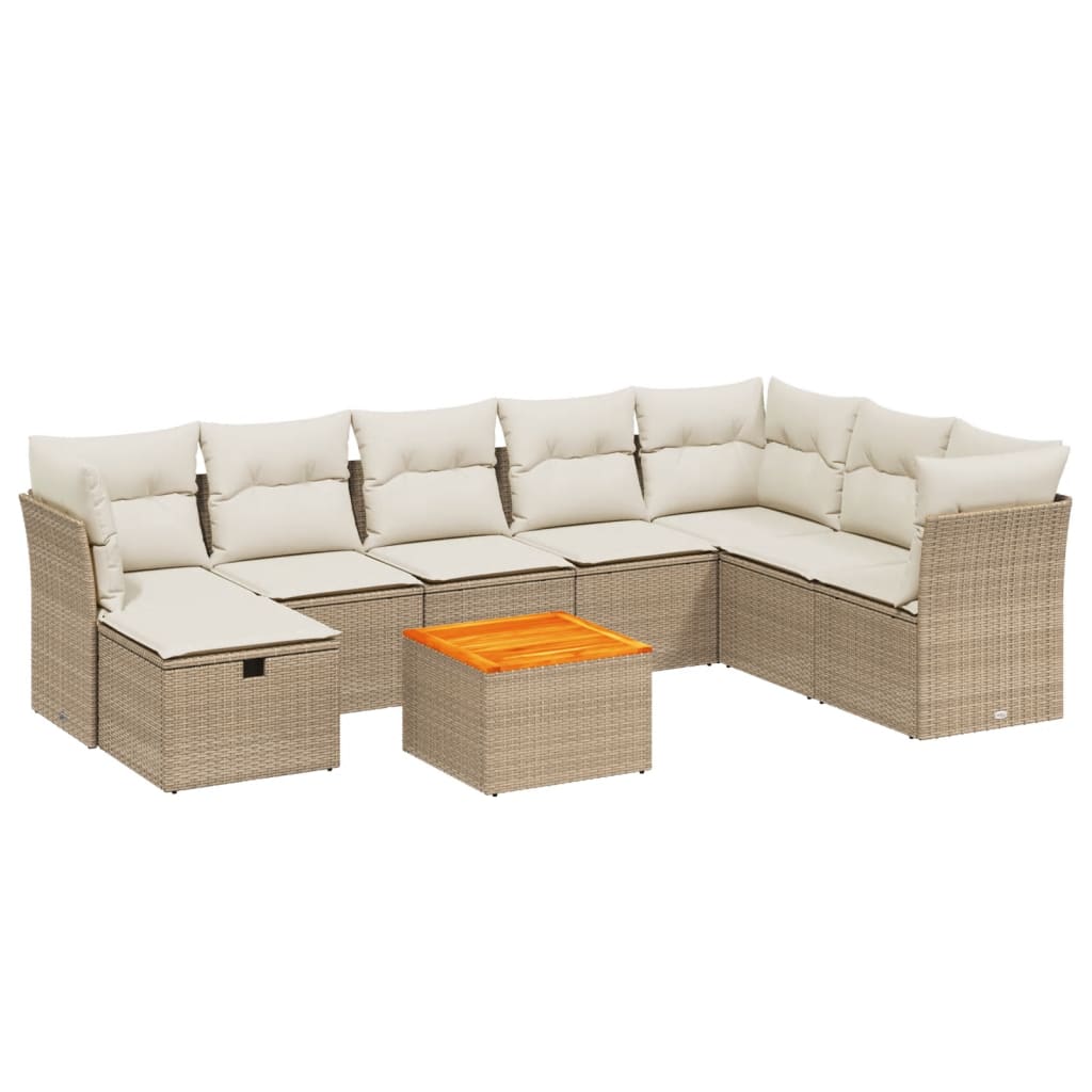 sofasæt til haven 9 dele med hynder polyrattan beige