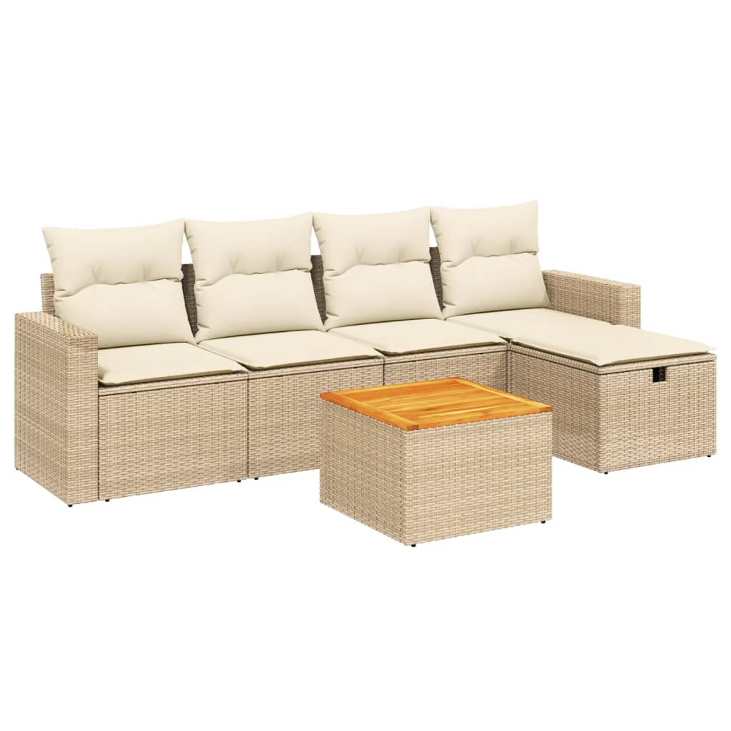 sofasæt til haven 6 dele med hynder polyrattan beige