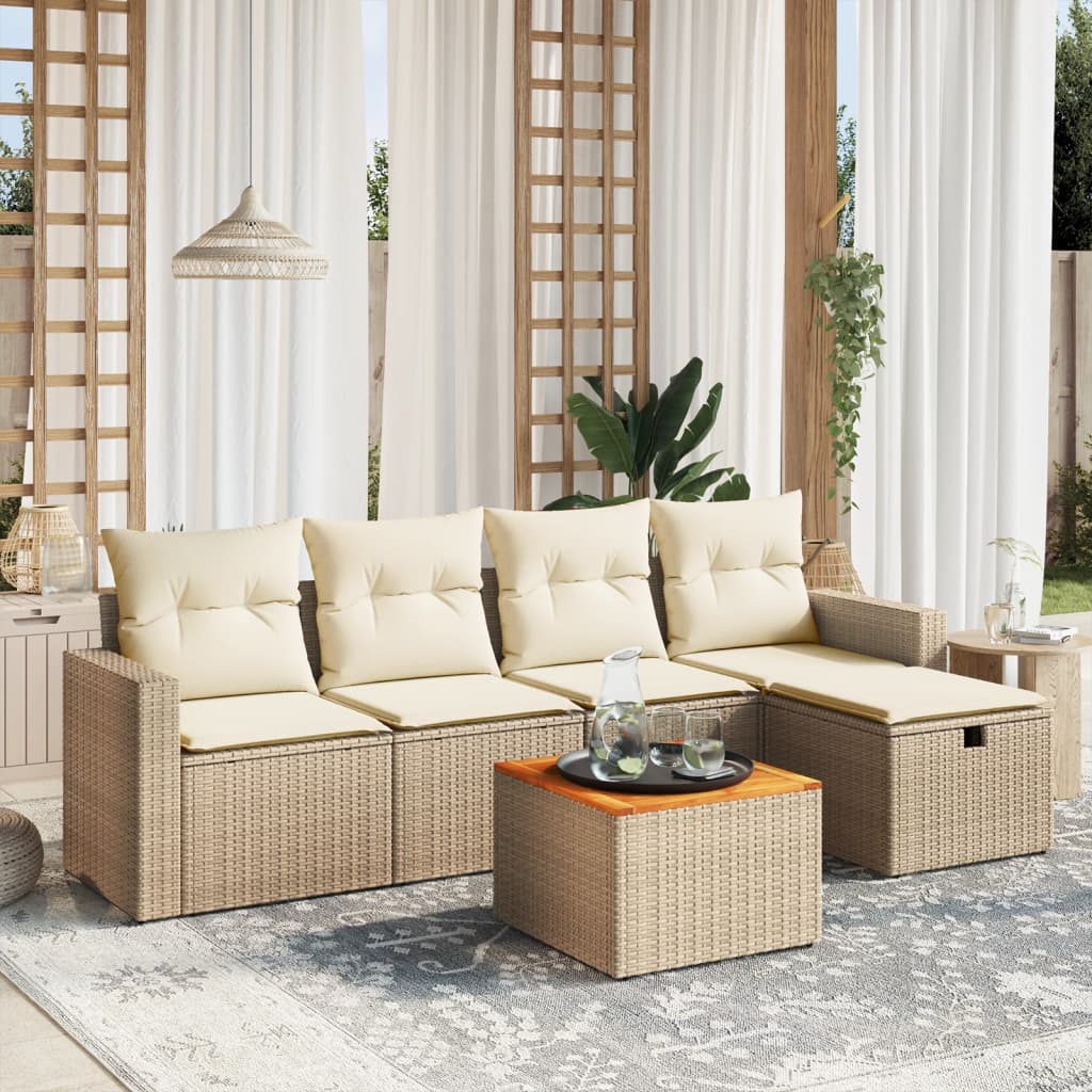sofasæt til haven 6 dele med hynder polyrattan beige