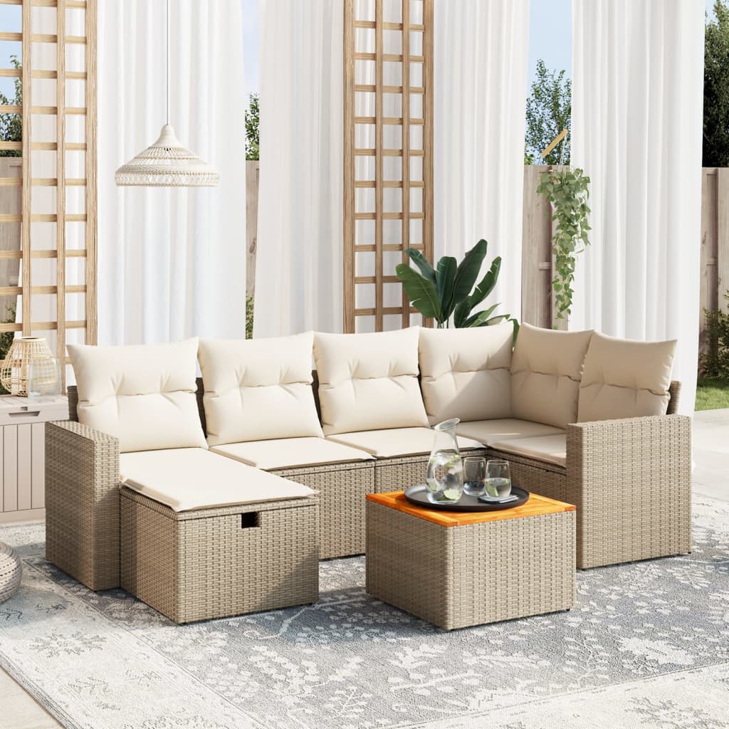 sofasæt til haven 7 dele med hynder polyrattan beige