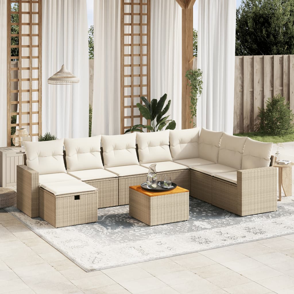 sofasæt til haven 9 dele med hynder polyrattan beige