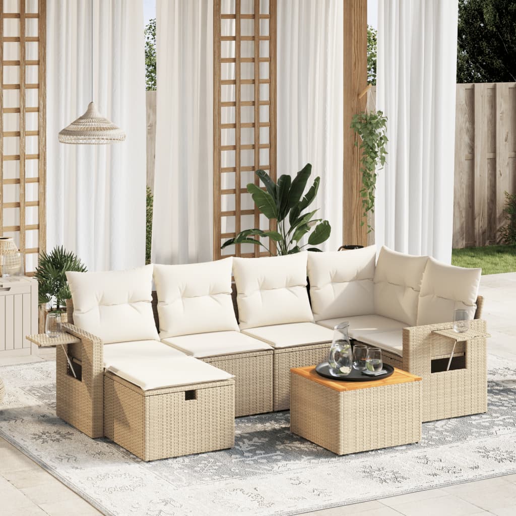 sofasæt til haven 7 dele med hynder polyrattan beige