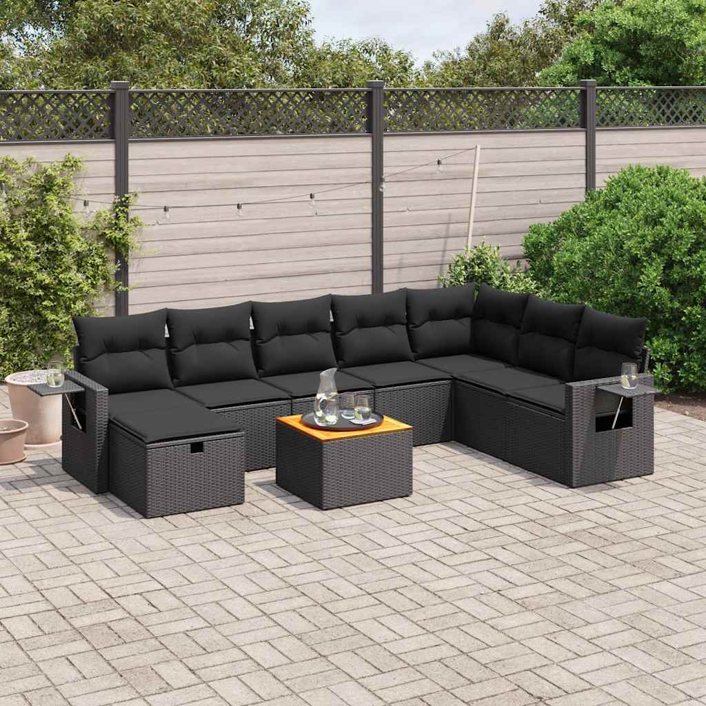 sofasæt til haven 9 dele med hynder polyrattan sort