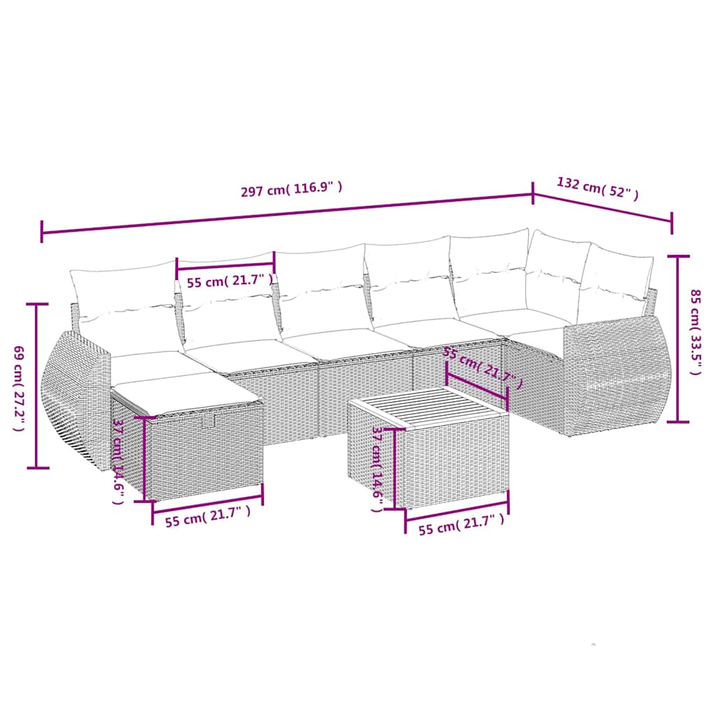 sofasæt til haven 8 dele med hynder polyrattan sort