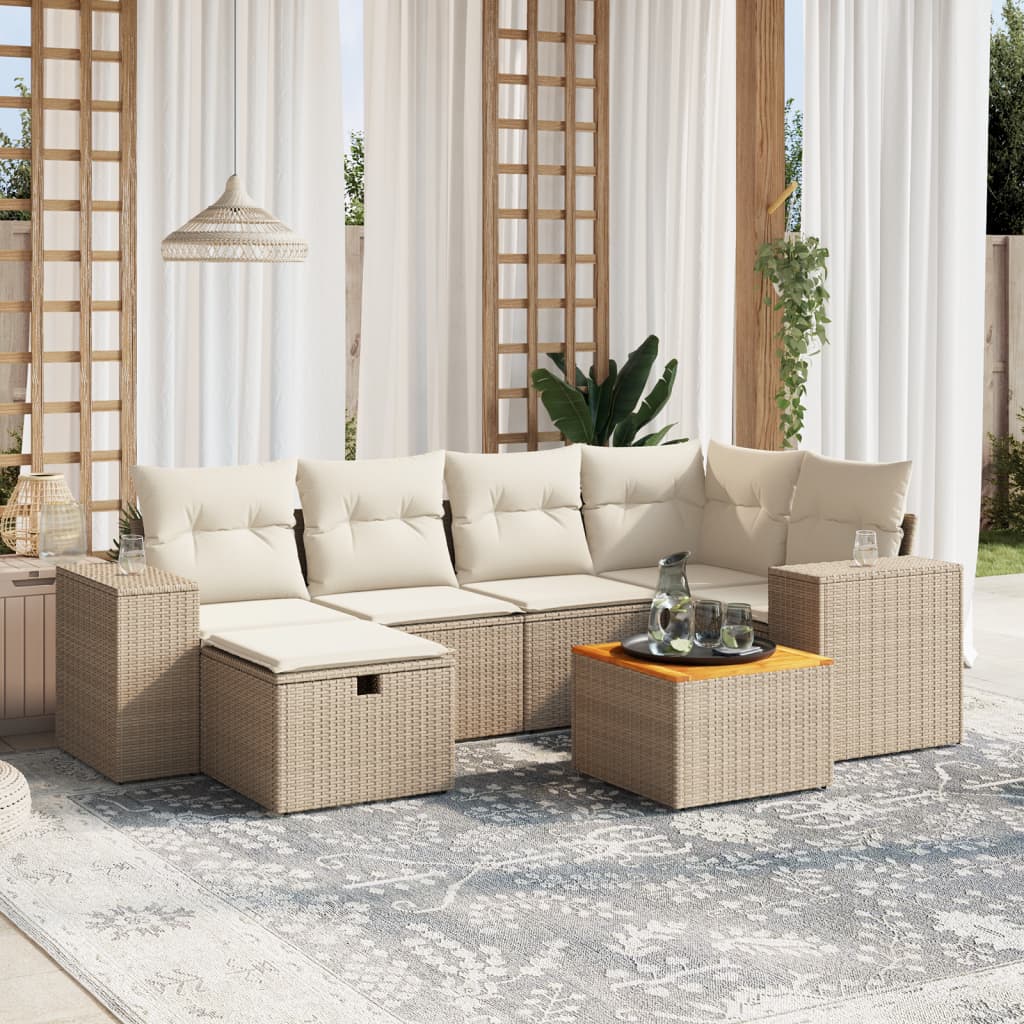 sofasæt til haven 7 dele med hynder polyrattan beige