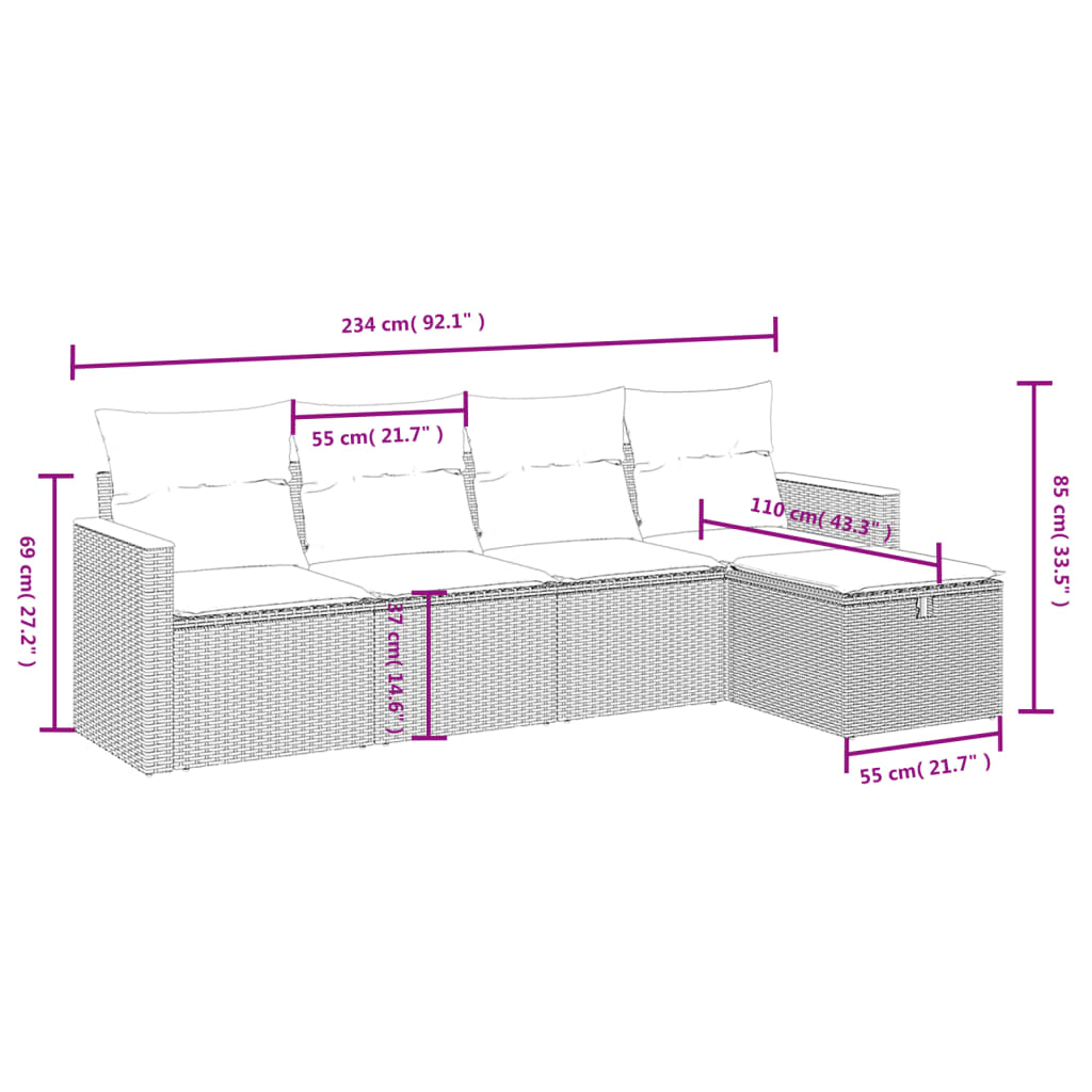 sofasæt til haven 5 dele med hynder polyrattan beige