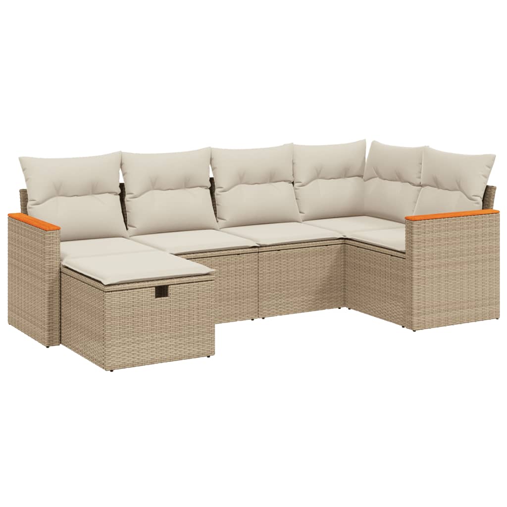 sofasæt til haven 6 dele med hynder polyrattan beige