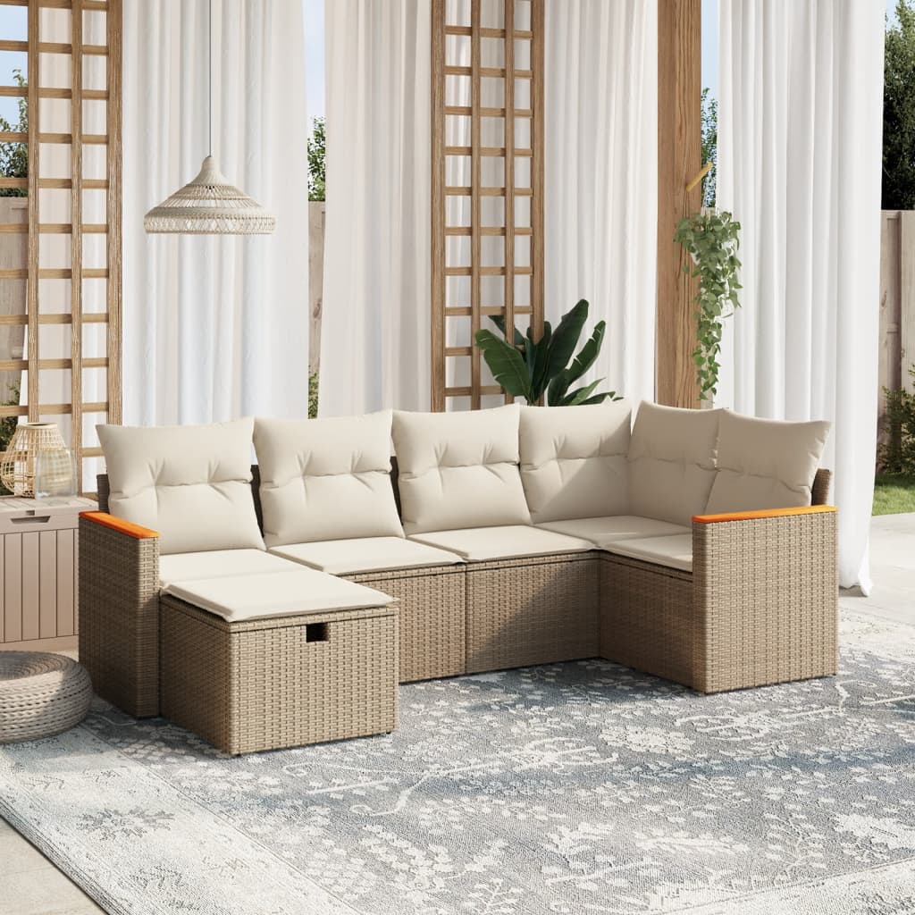 sofasæt til haven 6 dele med hynder polyrattan beige