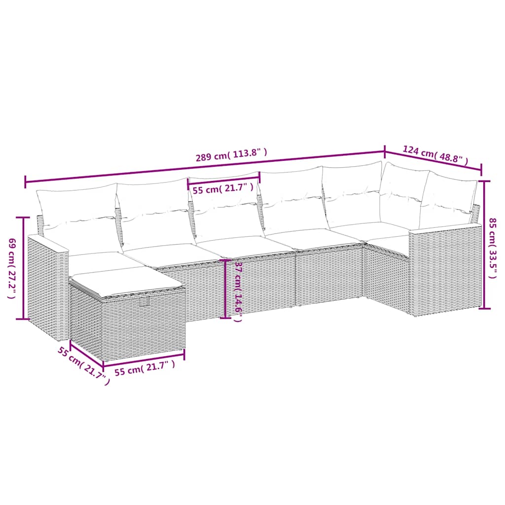 sofasæt til haven 7 dele med hynder polyrattan sort