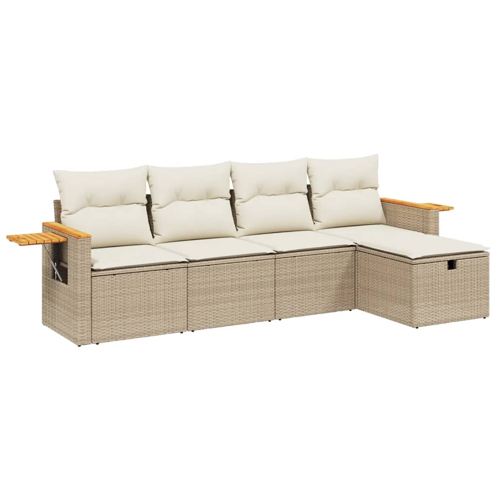 sofasæt til haven 5 dele med hynder polyrattan beige