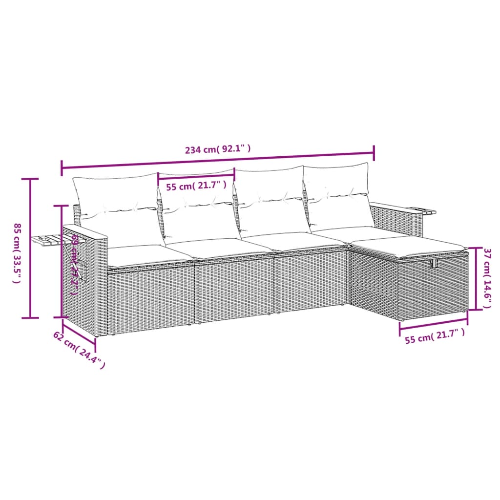 sofasæt til haven 5 dele med hynder polyrattan beige