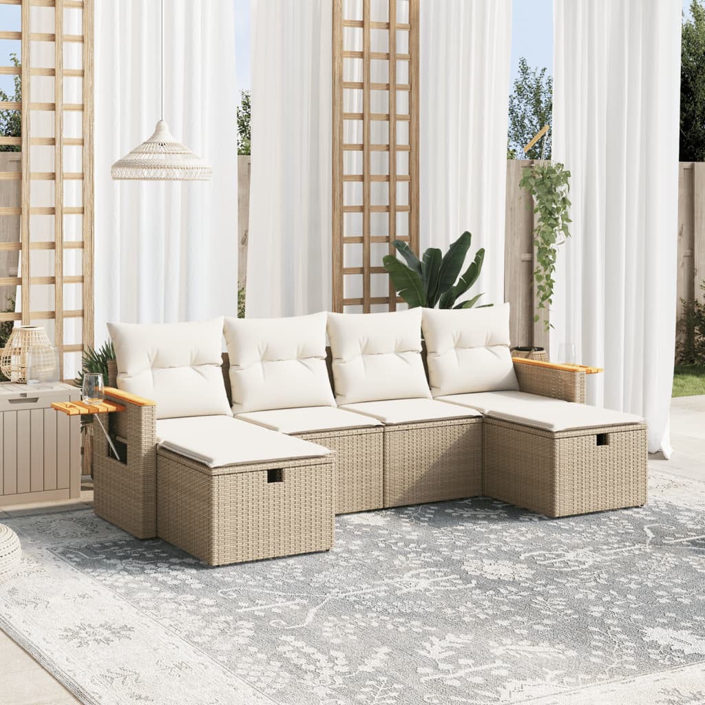 sofasæt til haven 6 dele med hynder polyrattan beige
