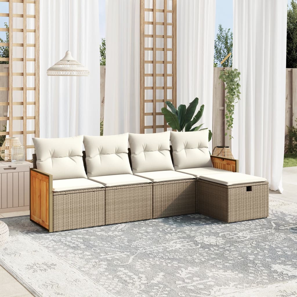 sofasæt til haven 5 dele med hynder polyrattan beige