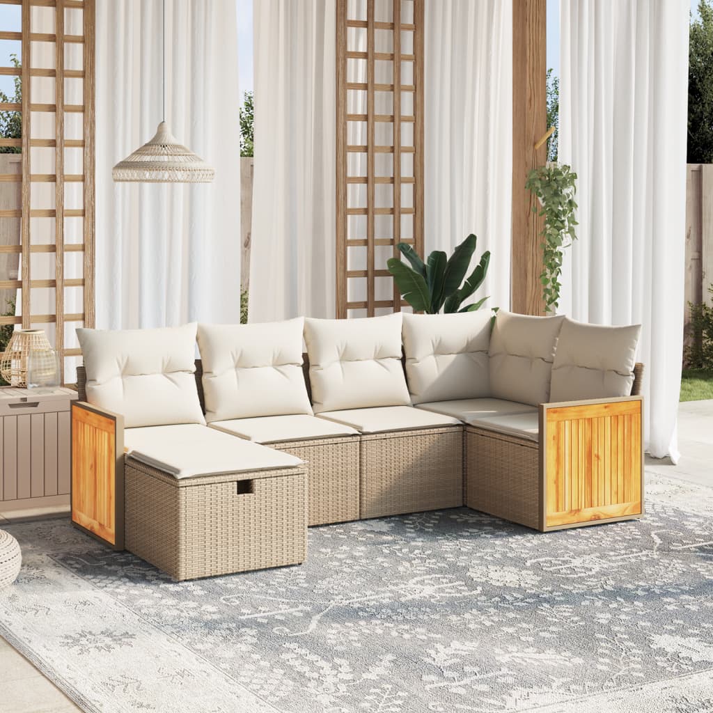 sofasæt til haven 6 dele med hynder polyrattan beige
