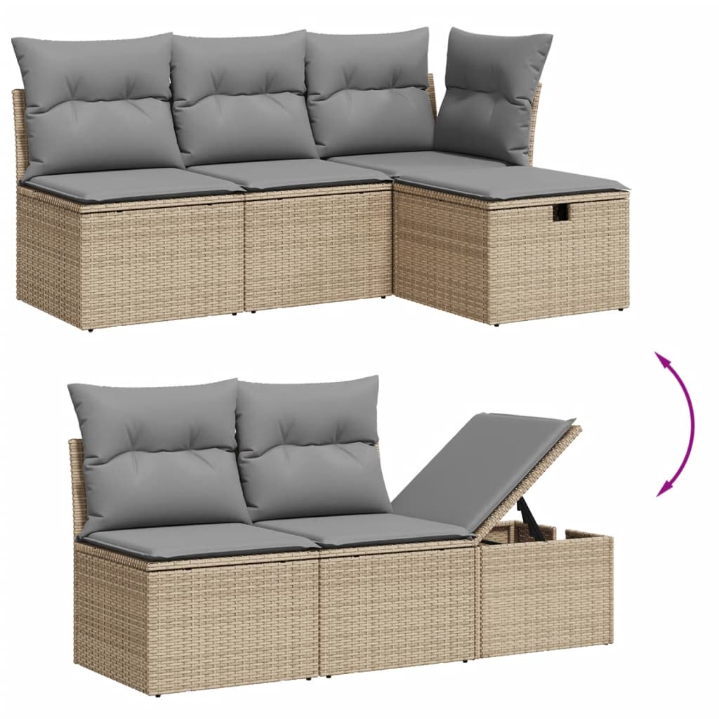 havesofasæt 7 dele med hynder polyrattan beige