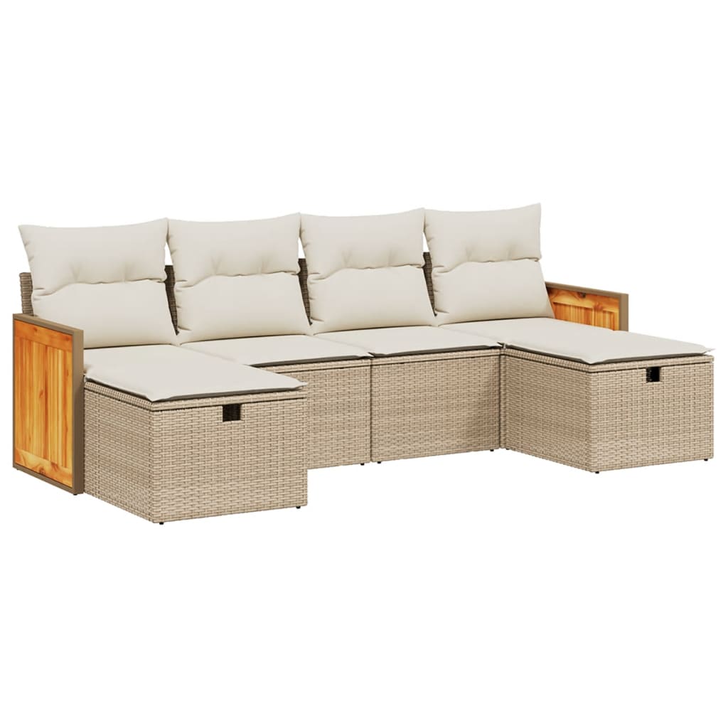 sofasæt til haven 6 dele med hynder polyrattan beige